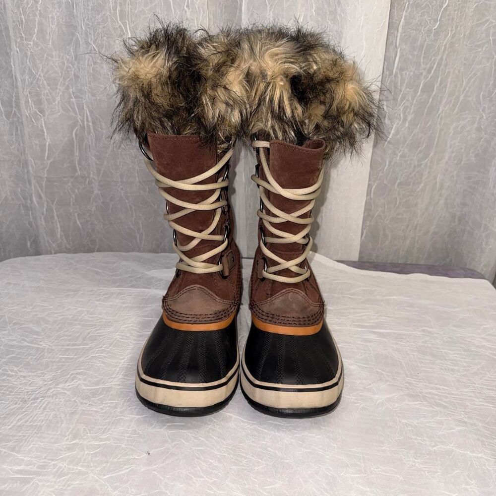 SOREL Women’s Waterproof Winter Snow Boots Brown Faux Fur Size 7
